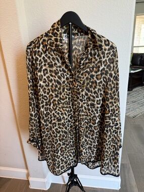 Hosanna Leopard Print Button-Up Blouse - Brown & Black XL